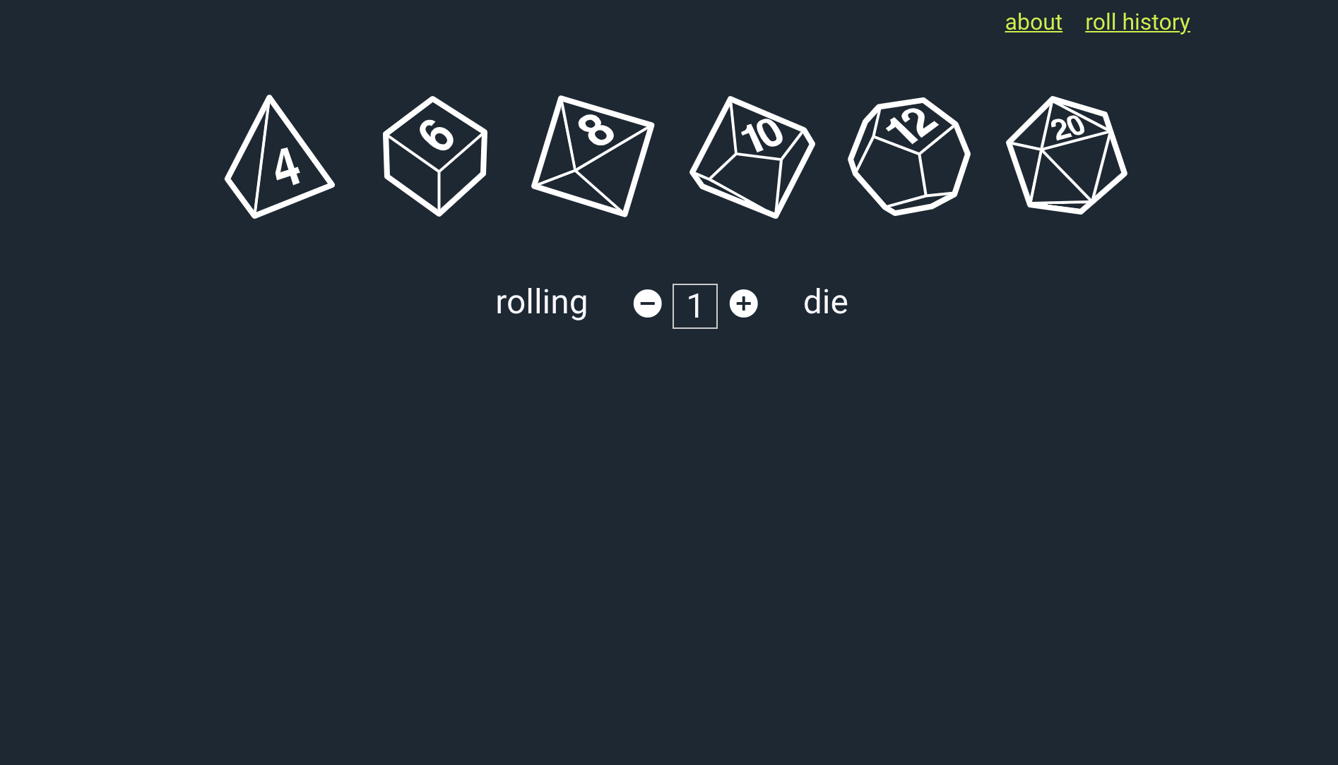 Screenshot of dice roller webapp